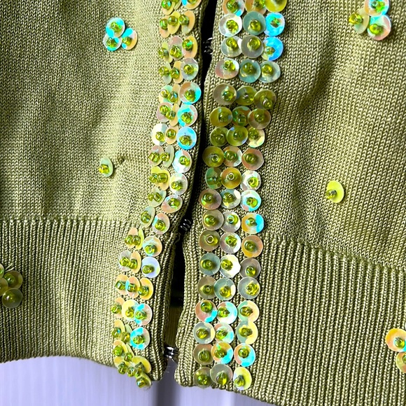 INC Petite y2k Green Sequinned Silk Cardigan - Picture 4 of 4